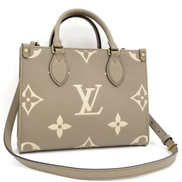 Louis Vuitton On The Go Giant Implant Tourtrell Monogram PM Creme 2way Tote Bag - Picture 1 of 7